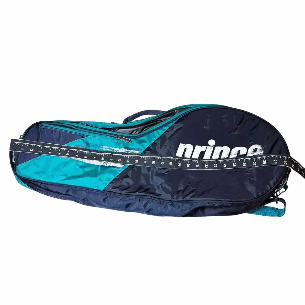 Vintage Prince Teal and Navy Blue Tennis Racquet Bag with Shoulder Strap
